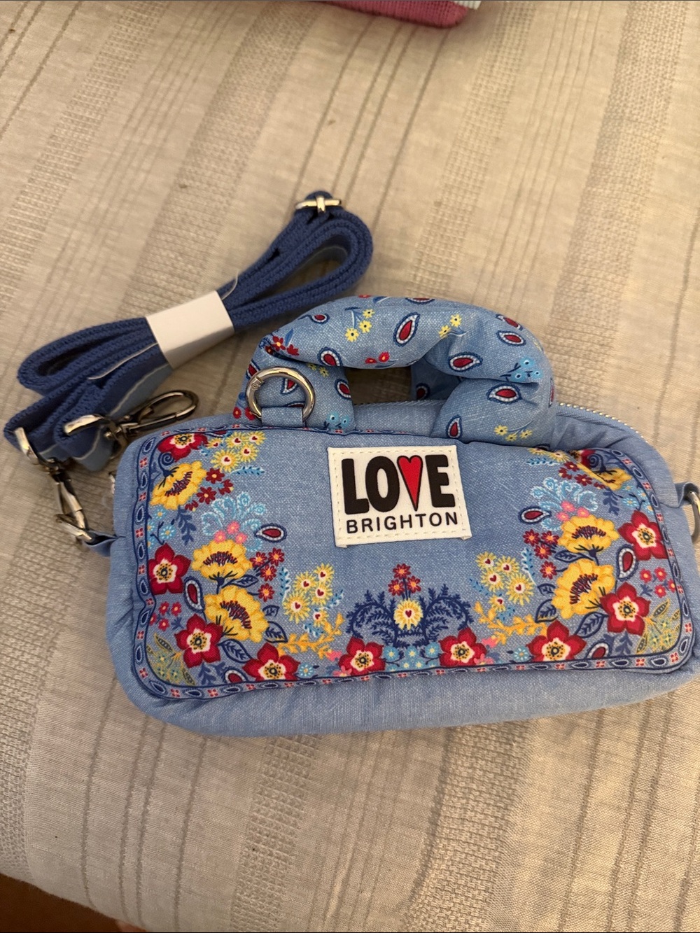 Brighton Blue Floral Embroidered Crossbody Bag